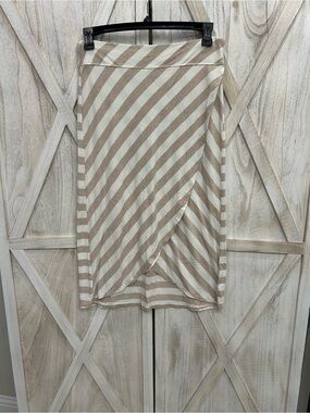 Athleta Beige & White Striped Midi Wrap Skirt